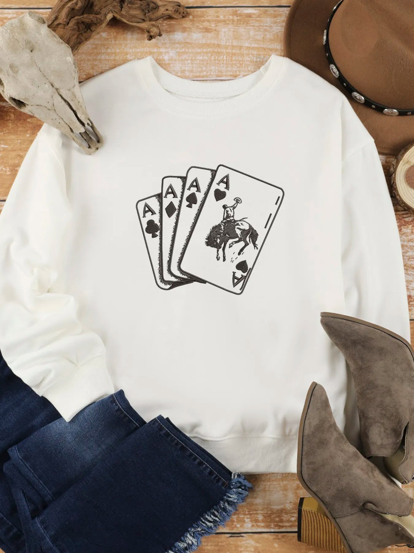Ace Card Cowboy Graphic Long Sleeve Sweatshirt 