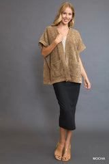 Umgee Open Front Knit Cardigan with Front Pockets 