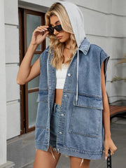 Button Down US Flag Denim Vest 
