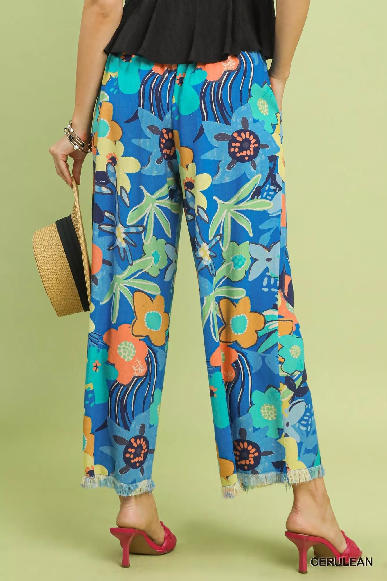 Umgee Floral Print Wide Leg Pants 