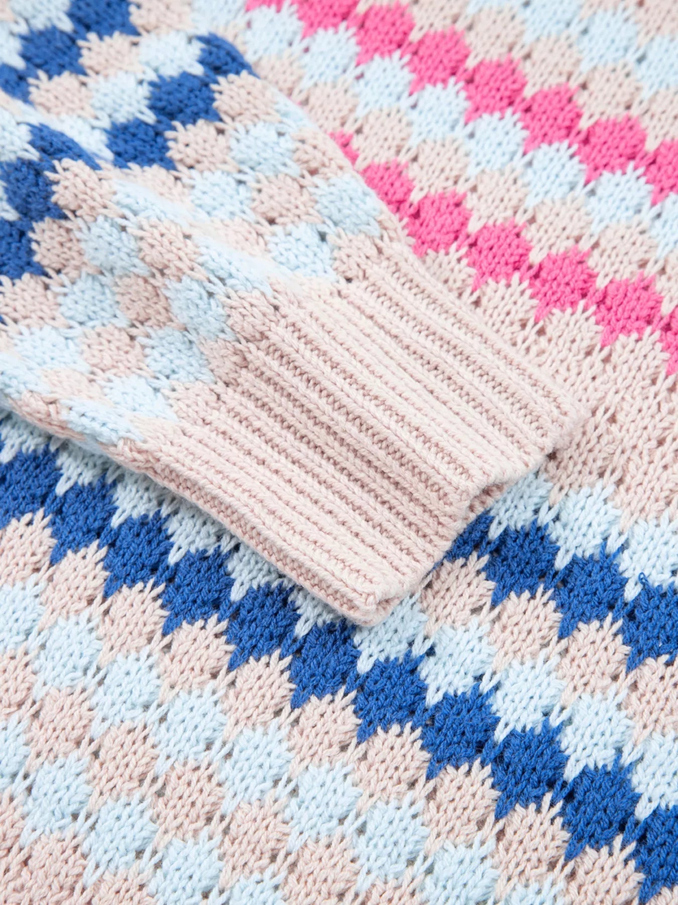 Stripe Eyelet Patterned Drop Shoulder Sweater 