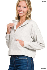Zenana Scuba Half Zip Pullover With Kangaroo Pockets 
