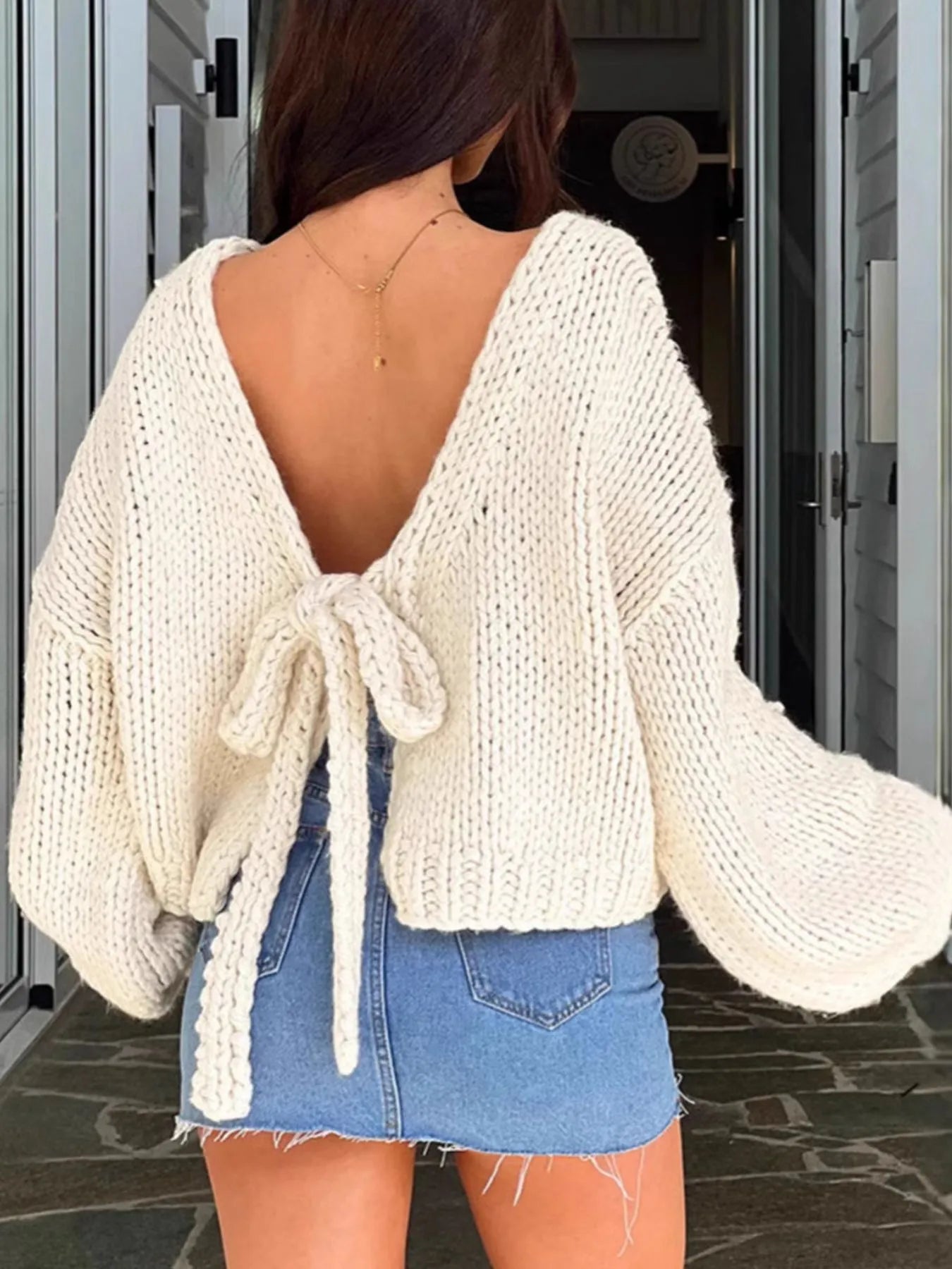 Tied Drop Shoulder Cardigan 