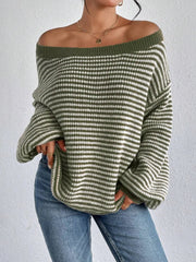 Striped Boat Neck Long Sleeve Sweater 