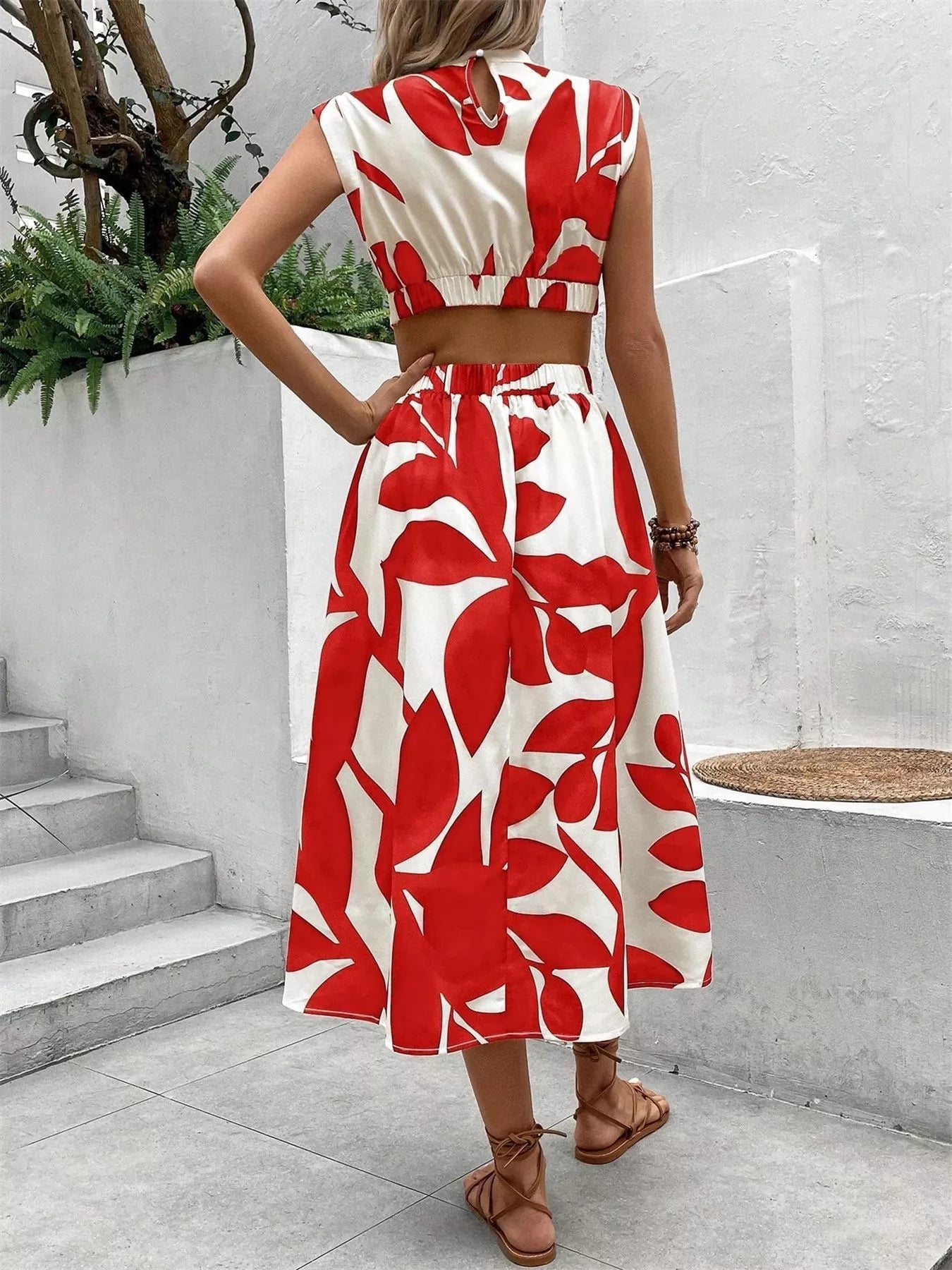 Cutout Printed Sleeveless Dress 