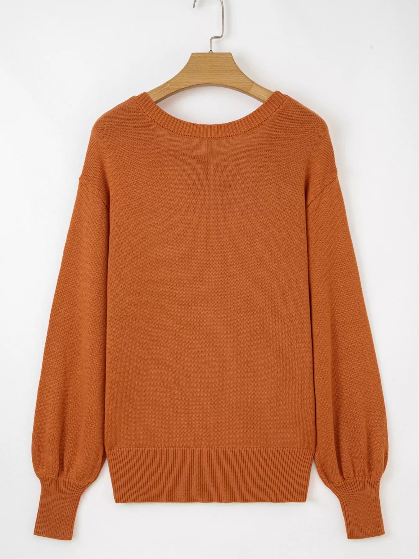 Solid Color Ribbed Trim Drop Shoulder Sweater 