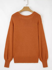 Solid Color Ribbed Trim Drop Shoulder Sweater 