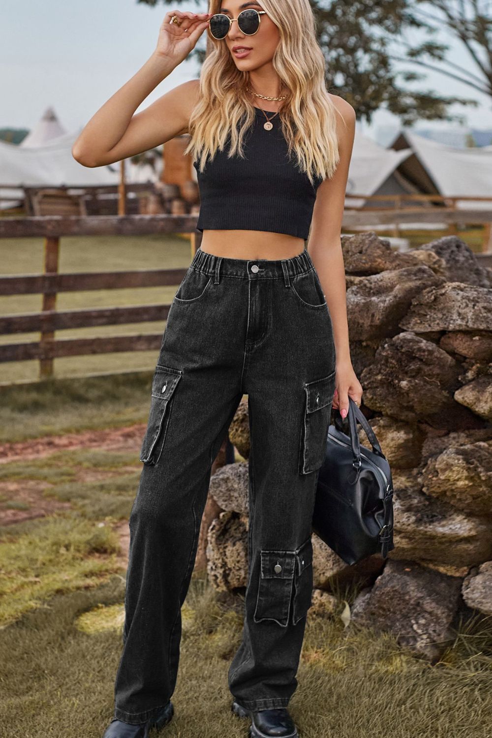 Loose Fit Long Jeans with Pockets 