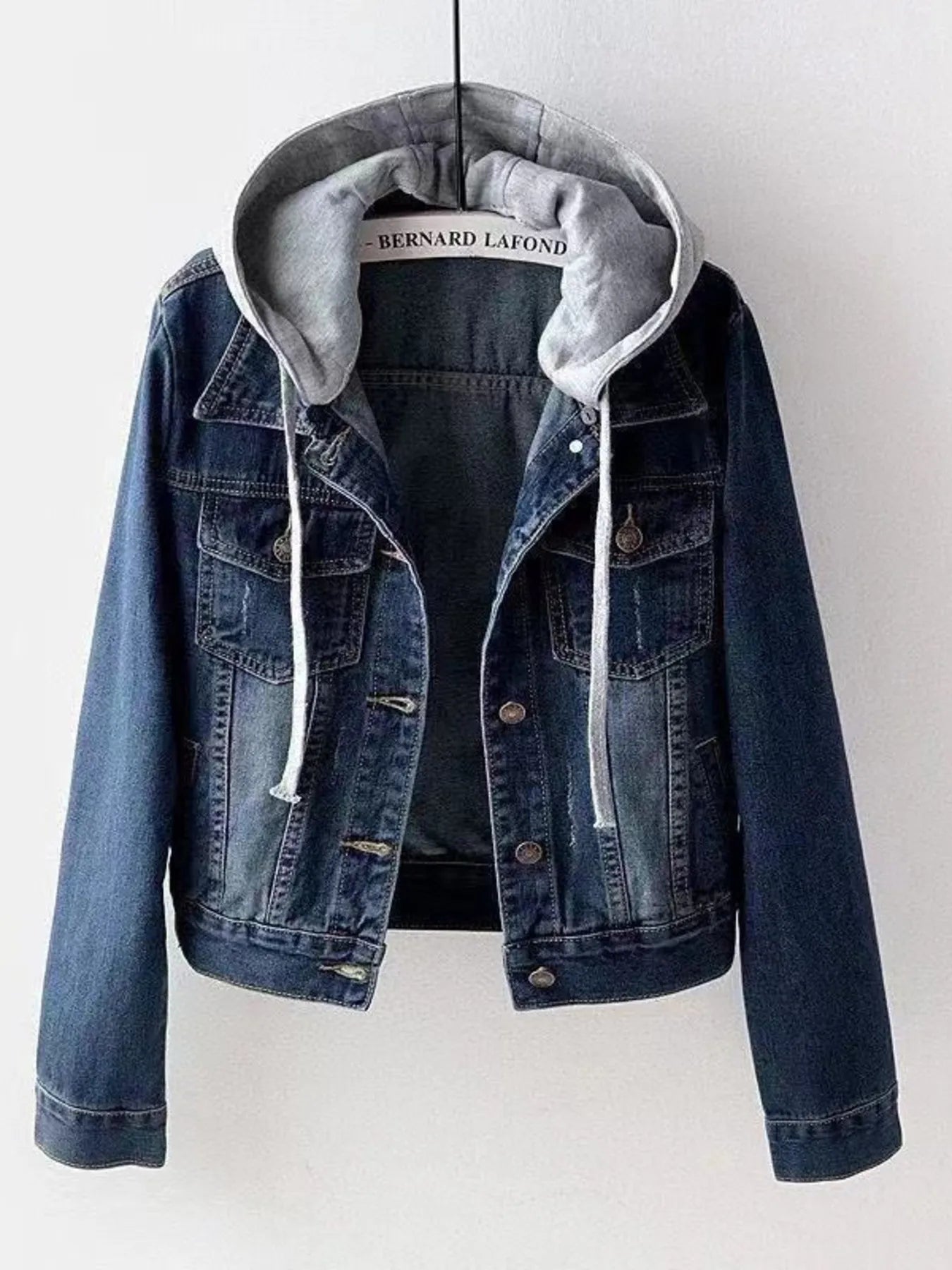 Full Size Button Up Drawstring Hooded Denim Jacket Plus Size 
