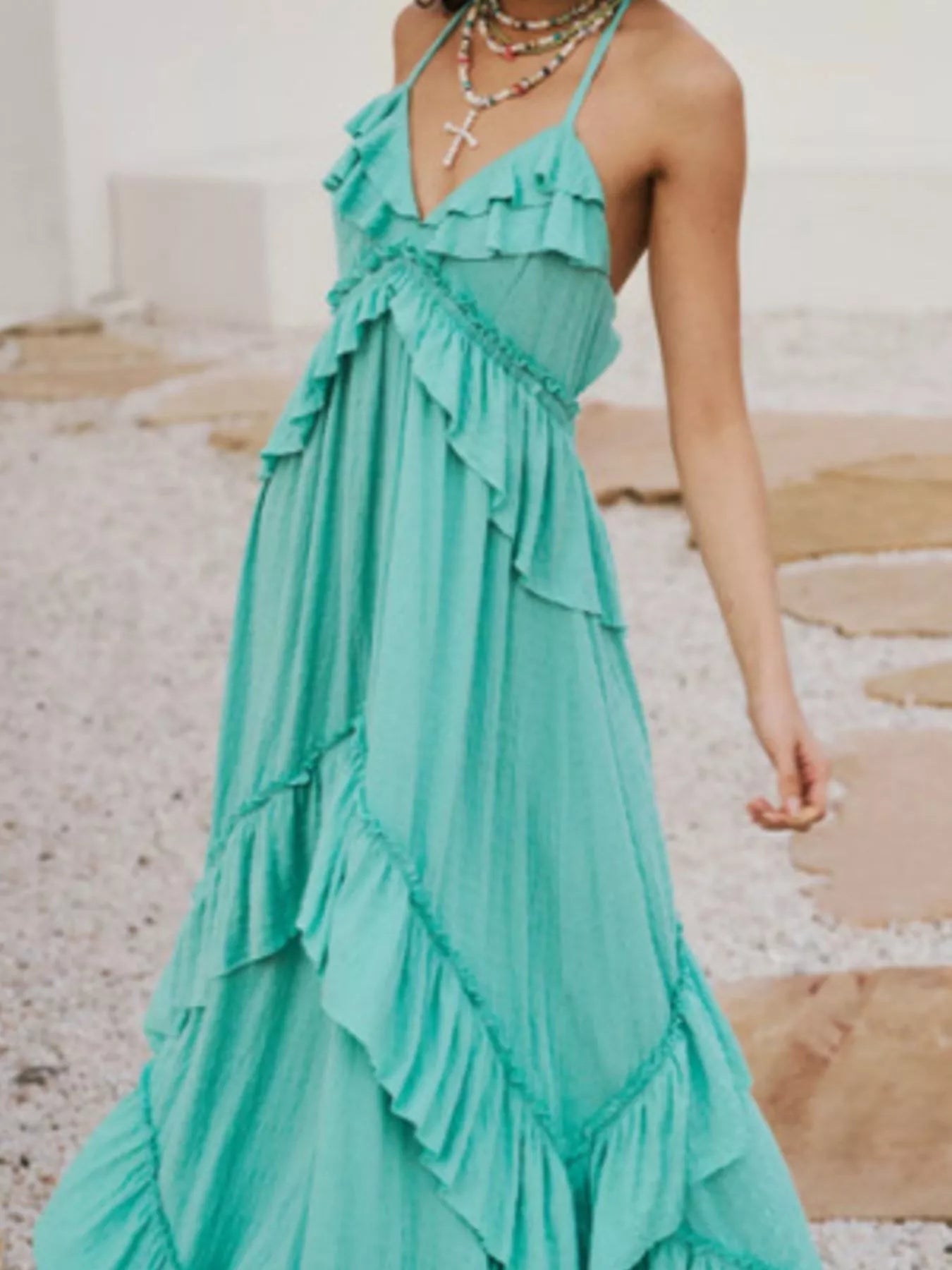 Ruffled Halter Neck Maxi Dress 