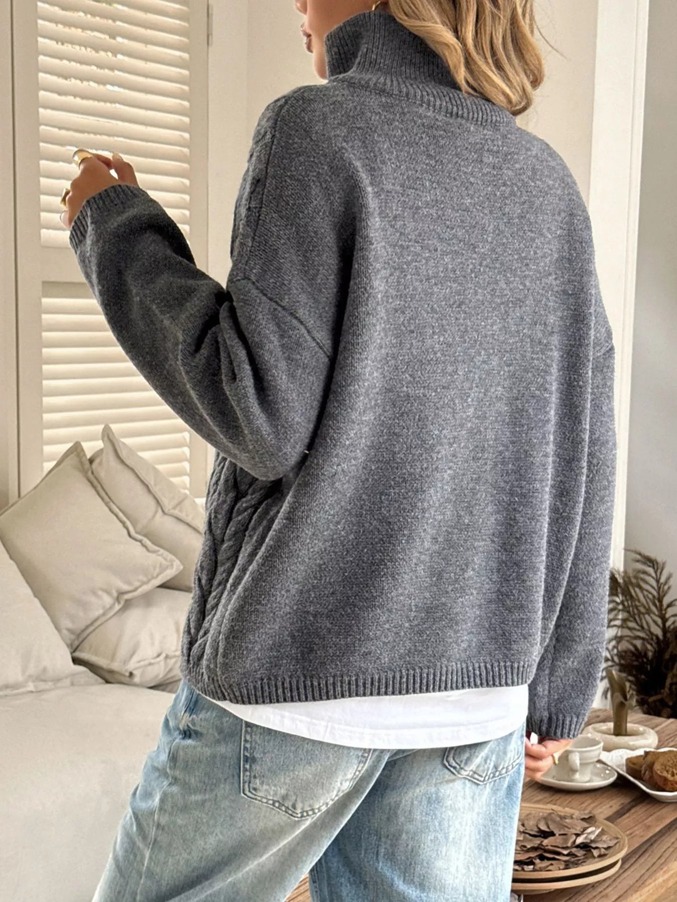 Zip Collar Cable-Knit Sweater 