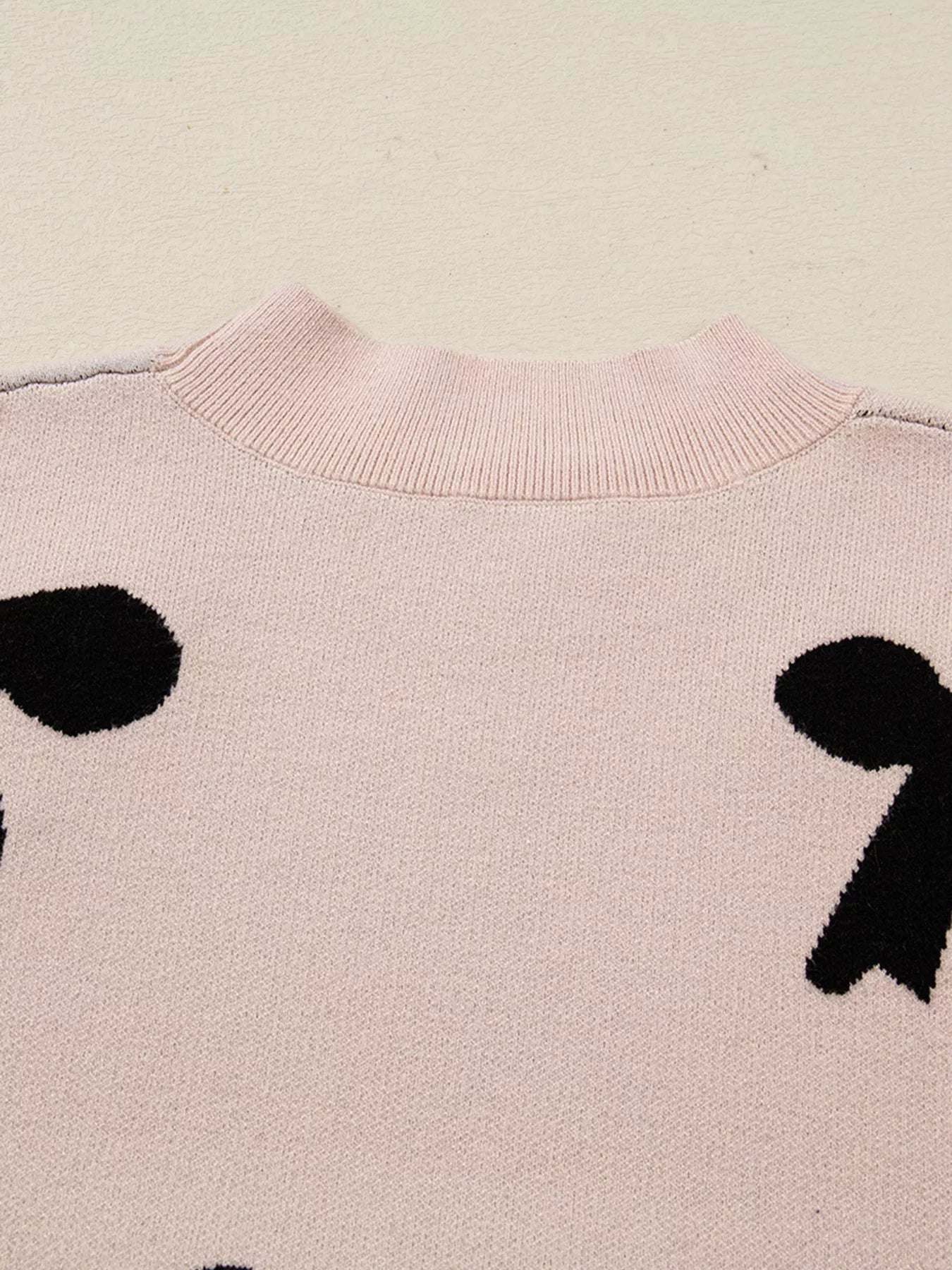 Pearl Embellished Bow Pattern Loose Sweater 