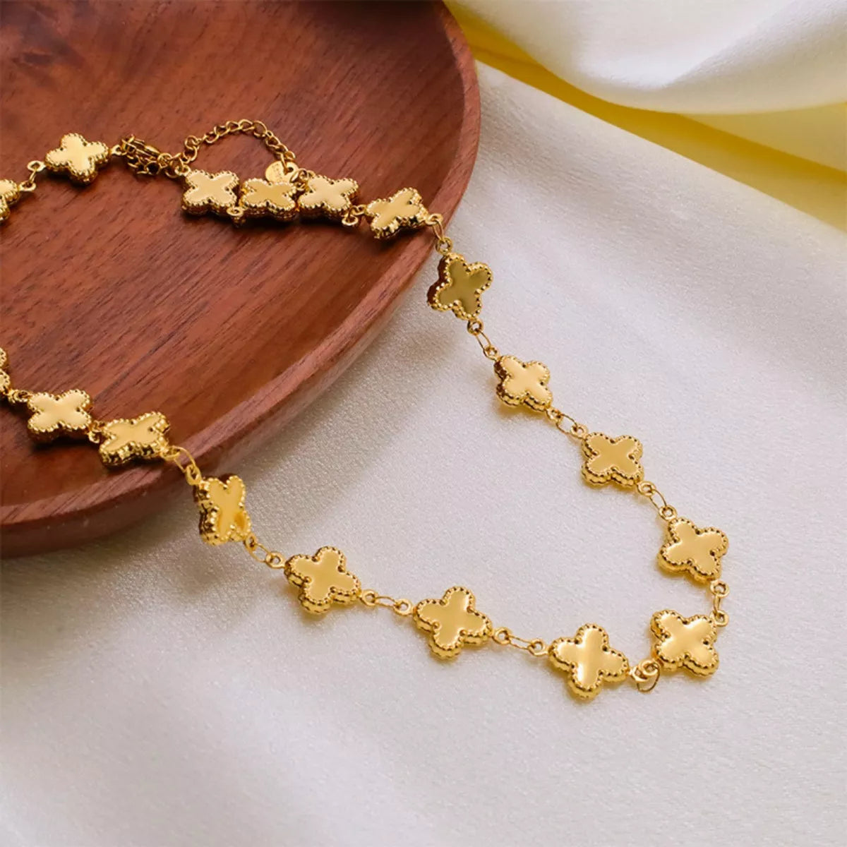 18K Gold-Plated Clover Charm Necklace 