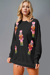 Double Take Sequin Nutcracker Round Neck Long Sleeve Sweatshirt 