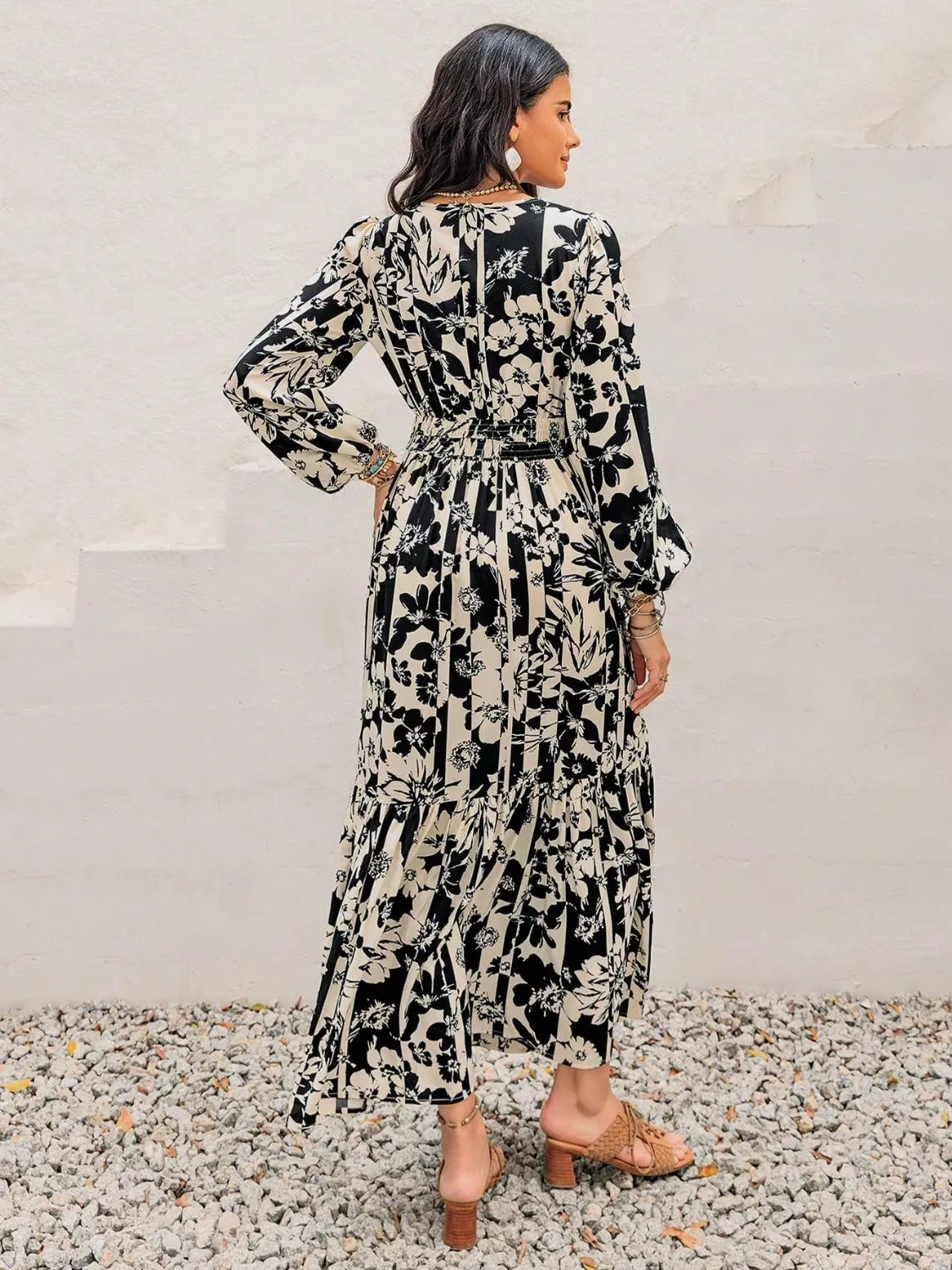 Plus Size Floral Print Balloon Sleeve Maxi Dress 