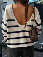 Striped Round Neck Long Sleeve Knit Top 