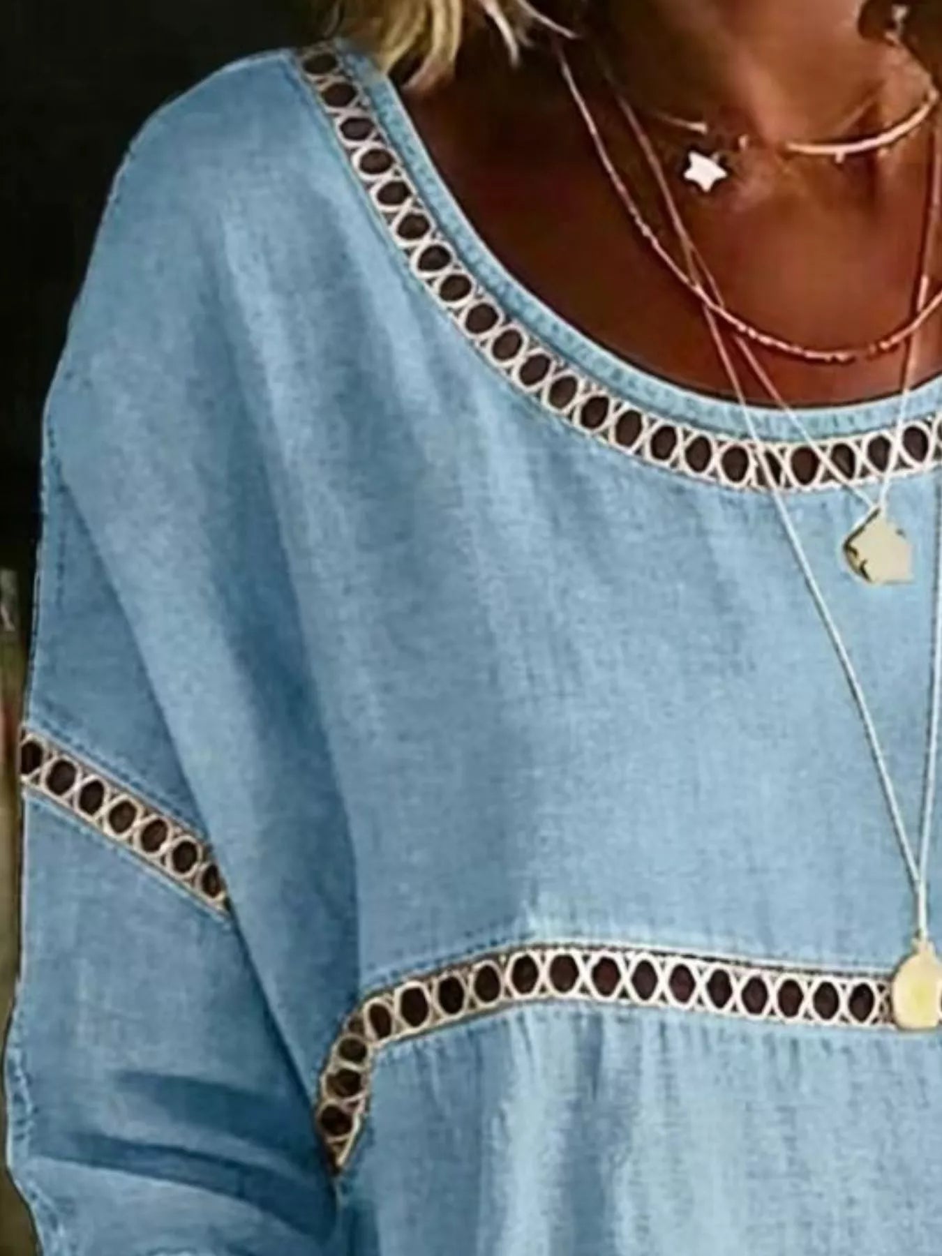 Full Size Hollow Out Round Neck Top Plus Size 