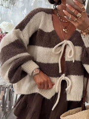 Striped Tie-Front Knit Cardigan 