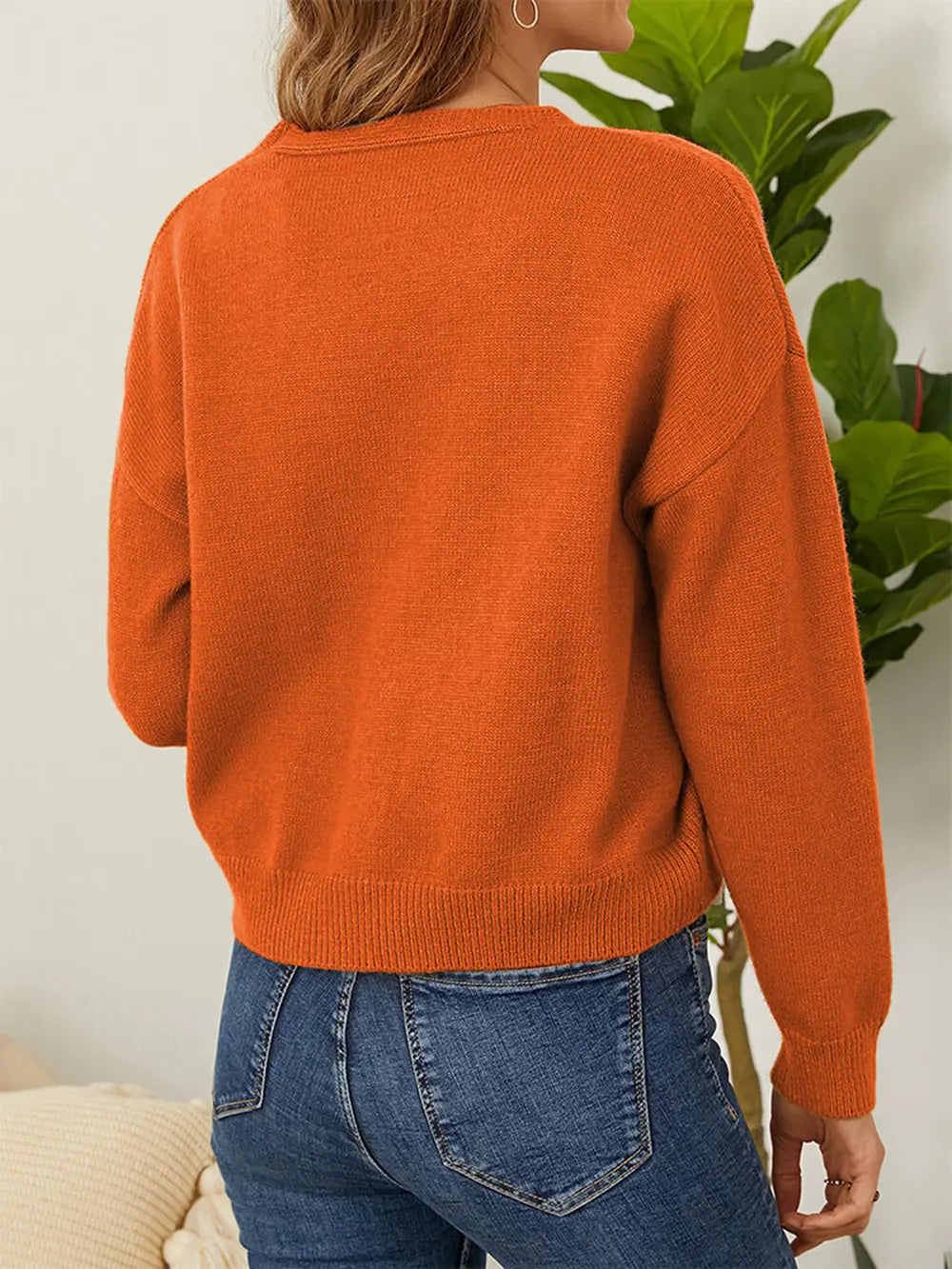 Flower Button Front Dropped Shoulder Cardigan 