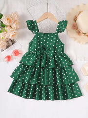 Bow Polka Dot Square Neck Layered Dress 