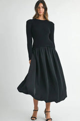 MABLE Ribbed Poplin Mix Midi Sweater Dress 
