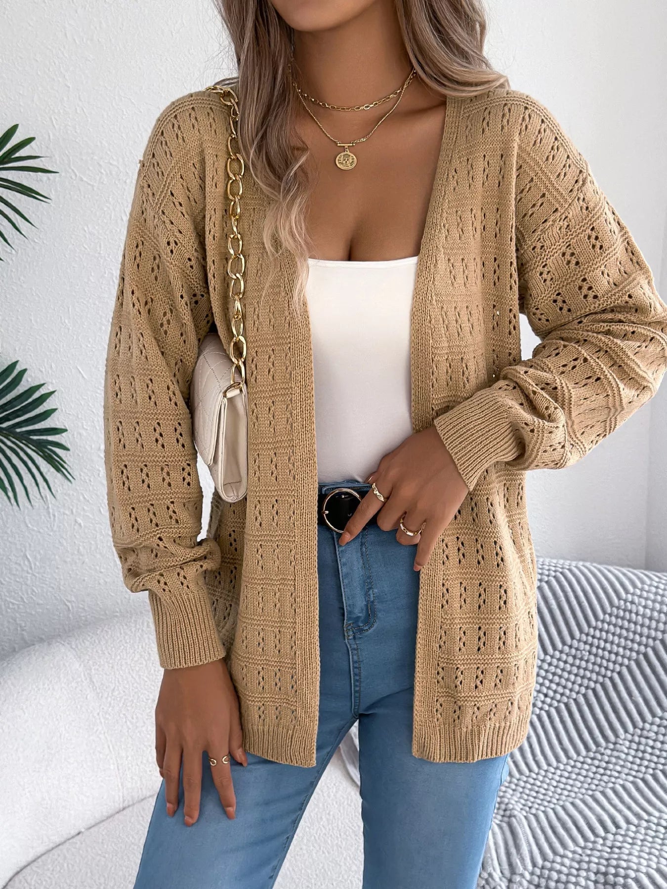 Open-Front Crochet Knit Cardigan 