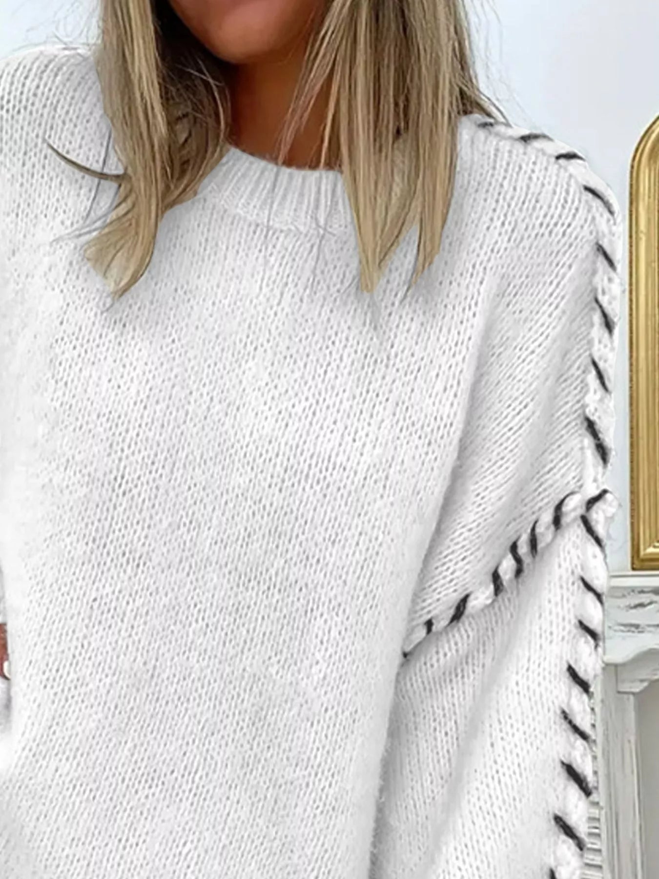 Contrast Stitching Dropped Shoulder Sweater 