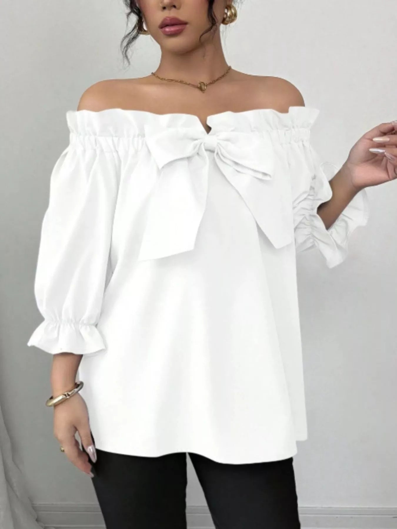 Bow Flounce Sleeve Blouse 