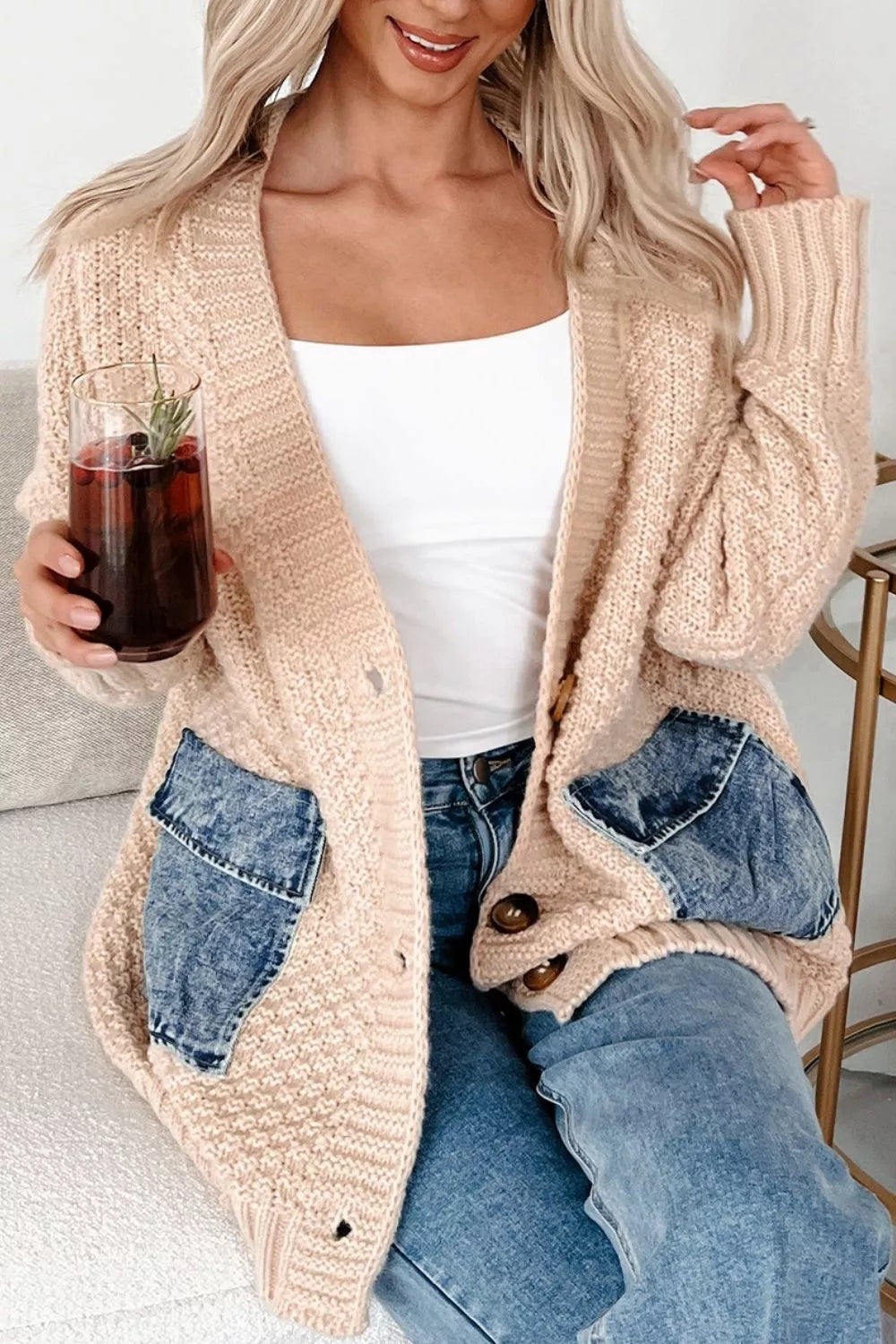 Textured Knit Open-Front Cardigan 