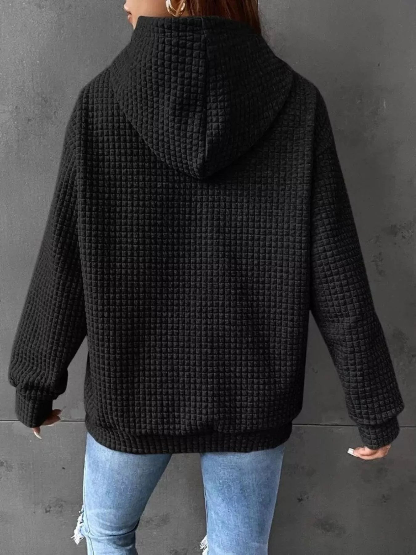Full Size Textured Kangaroo Pocket Hoodie Plus Size 