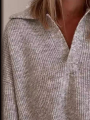 Full Size Johnny Collar Dropped Shoulder Sweater Plus Size 