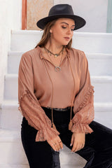 Plus Size Tie Neck Flounce Sleeve Blouse 