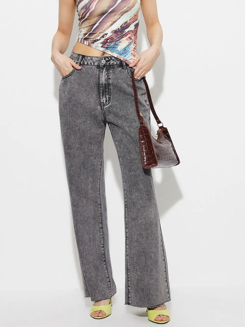 High Waist Bootcut Jeans with Pockets 