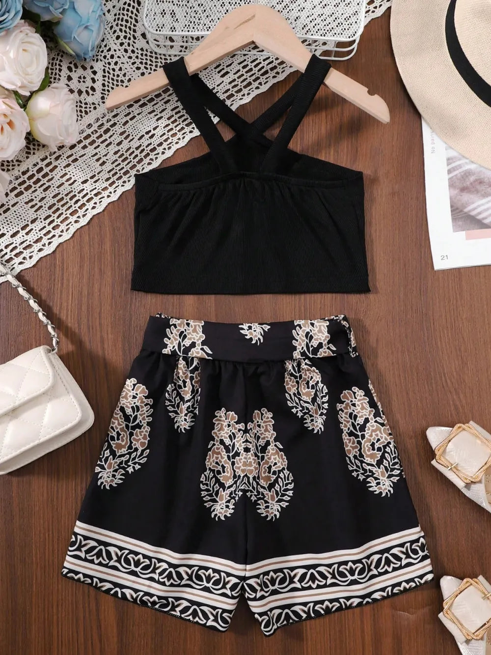 Children's Cami and Printed Pants Set 