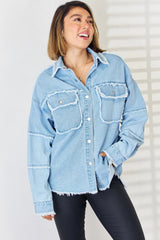 PEACE Raw Hem Dropped Shoulder Denim Top 