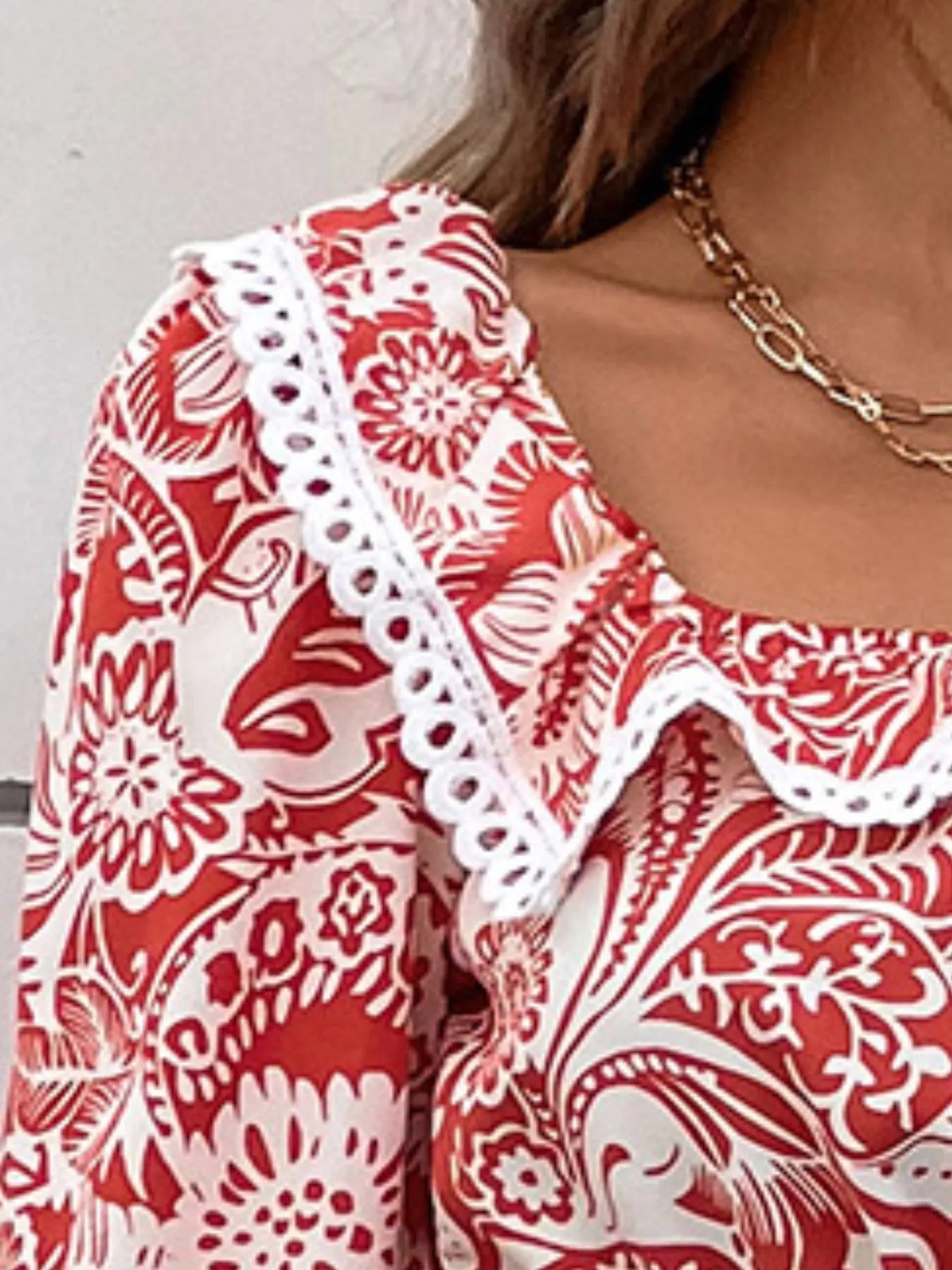 Printed Square Neck Long Sleeve Dress 