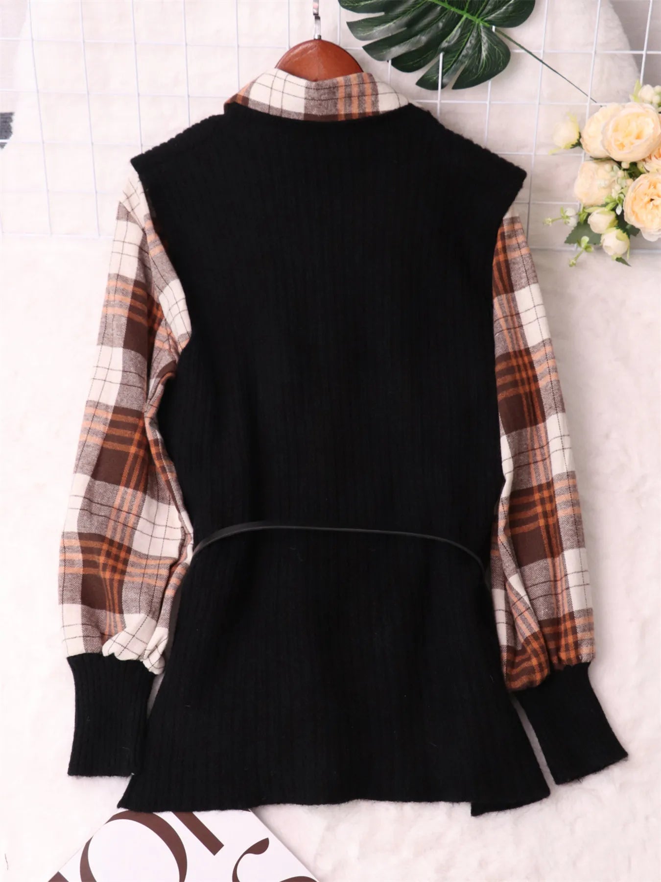 Plaid Long Sleeve Sweater Dress 