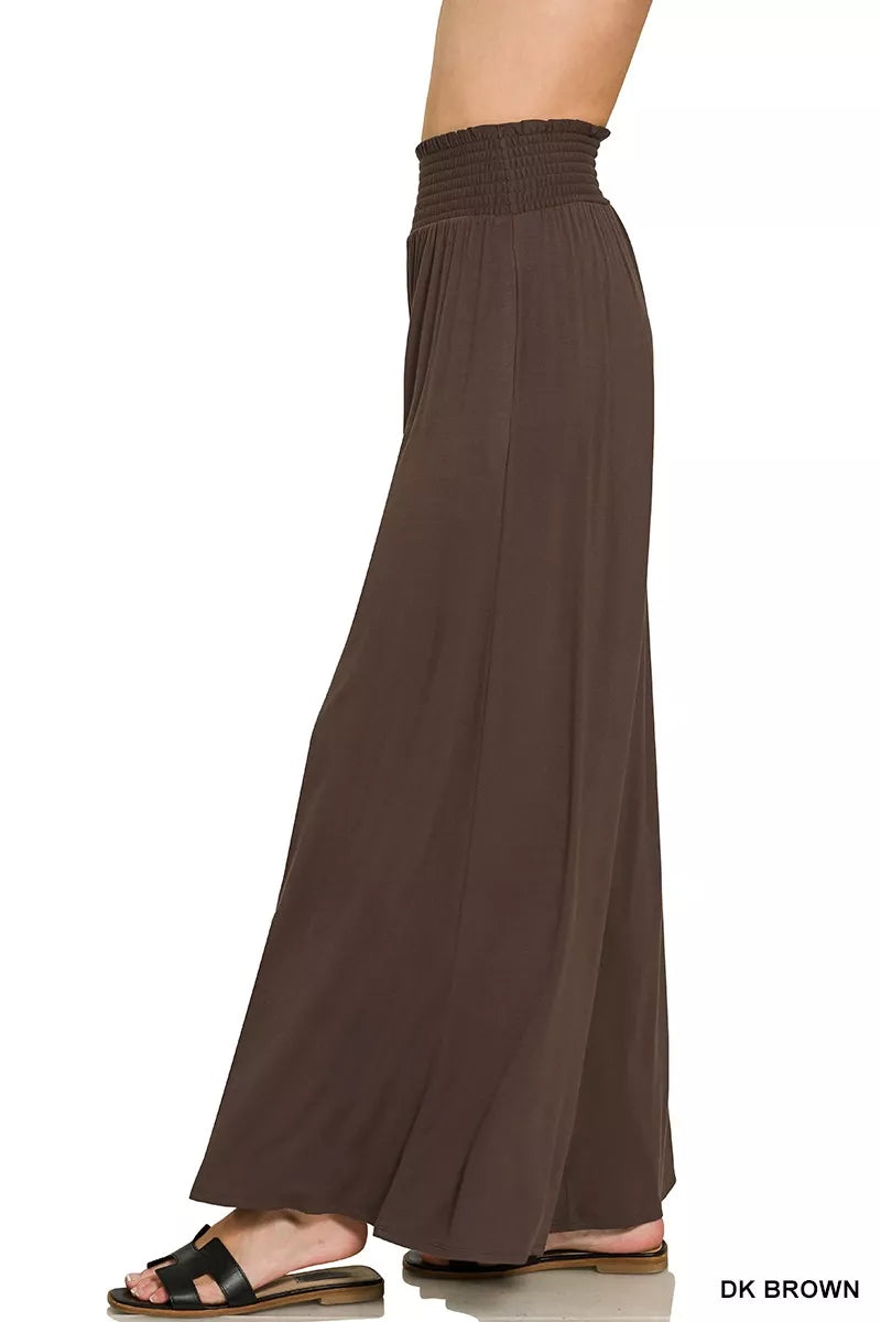 Zenana Smocked Waist Wide Leg Palazzo Pants 
