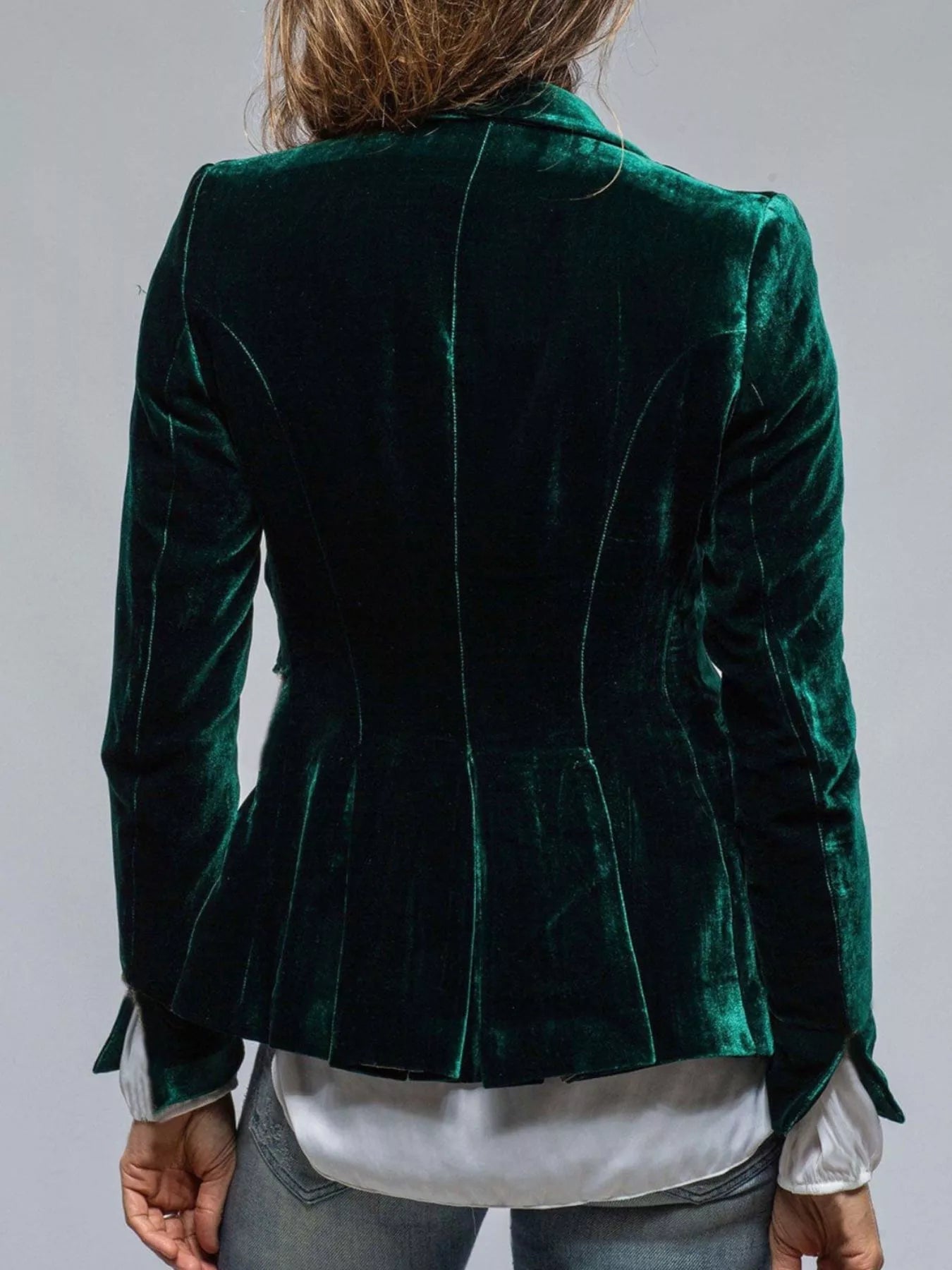 Velvet Lapel Collar Button Up Blazer 