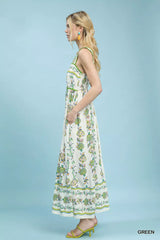 Umgee Floral Print Tiered Midi Dress 