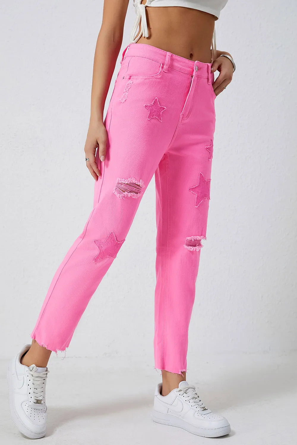 Star Raw Hem Distressed Jeans 