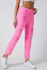 Star Raw Hem Distressed Jeans 