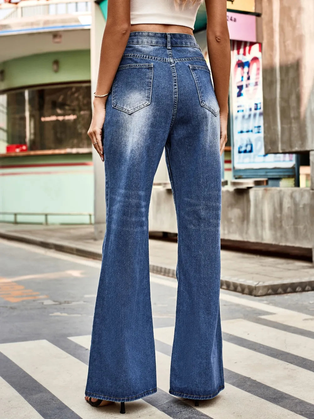 High Rise Bootcut Jeans with Pockets 