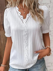 Full Size Lace Detail V-Neck Blouse Plus Size 