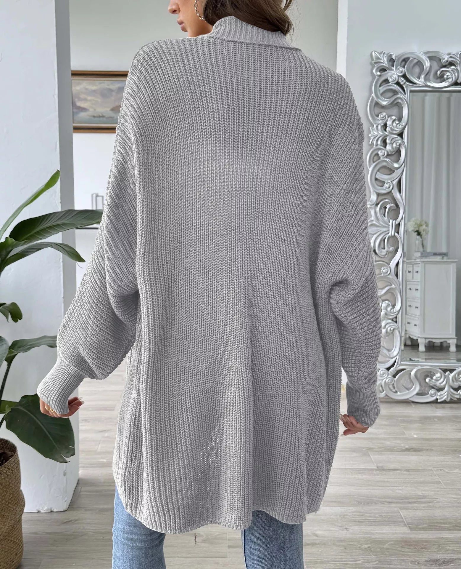 Open Front Ribbed Knit Cardigan 
