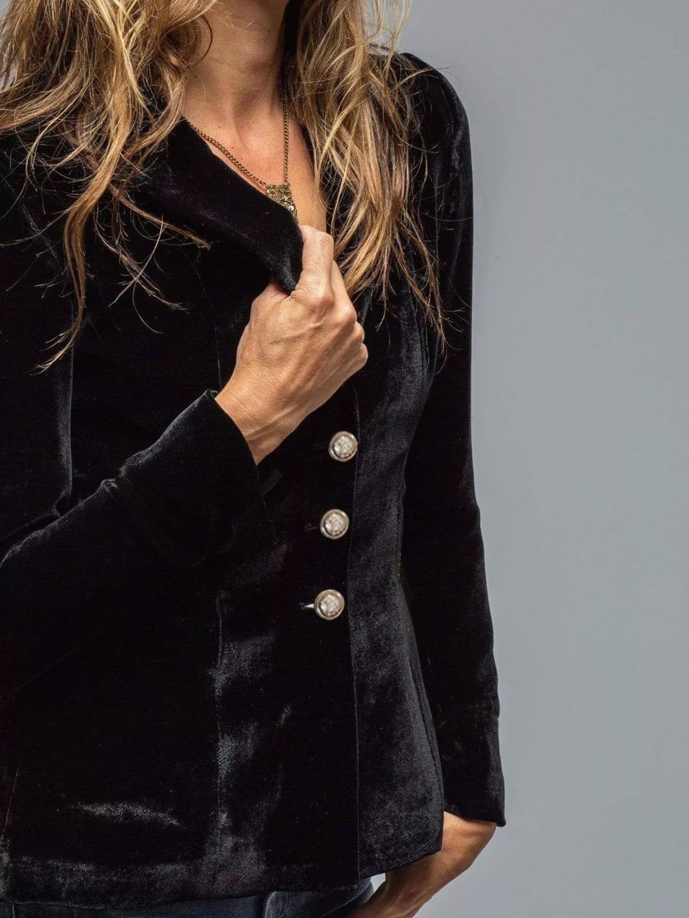 Velvet Lapel Collar Button Up Blazer 