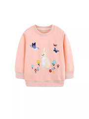 Children's Cute Bunny Embroidered Round Neck Sweatshirt 