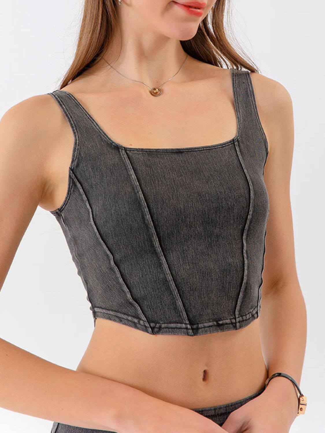 Seam Detail Cropped Denim Tank 