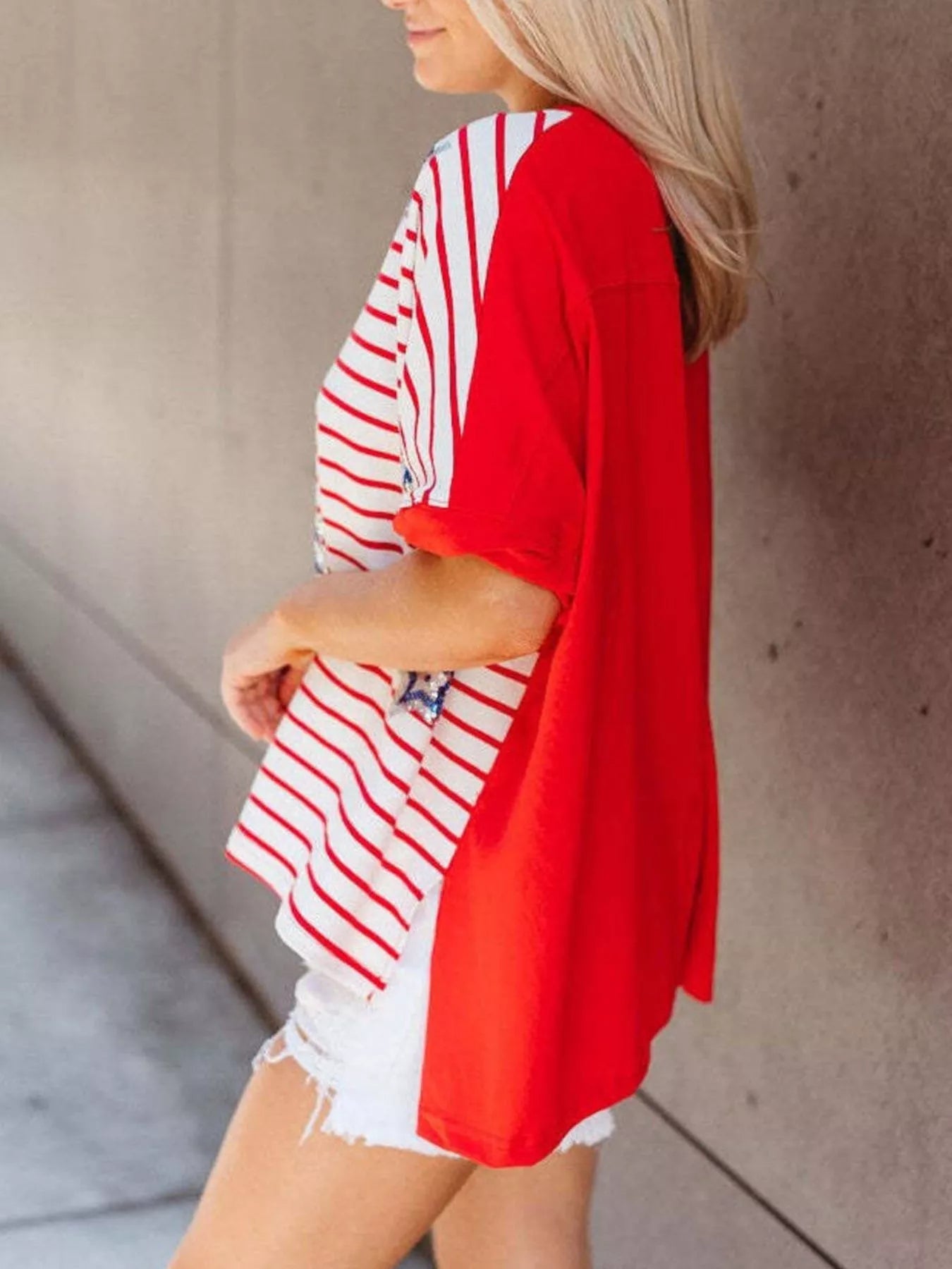 Striped Star Sequin Patriotic T-Shirt 