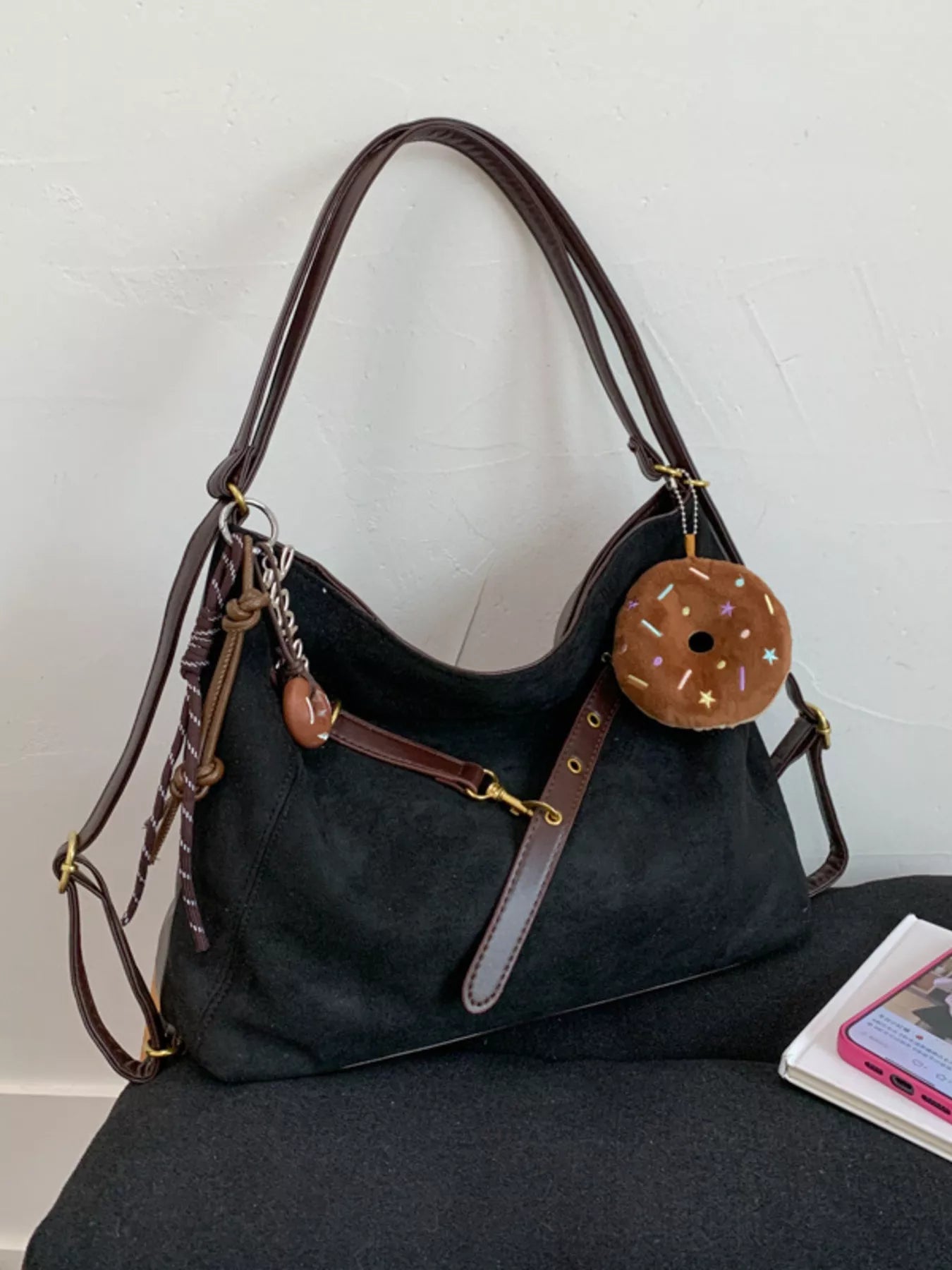 Adjustable Strap Handbag with Charm 
